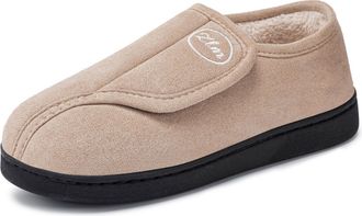 Generic Womens Corduroy Slippers Comfy Adjustable Wide Fit Memory Foam Indoor Closed-back House Shoes khaki 2.5/3.5 UK