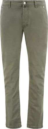 Moorer Slim Fit Broek met Leren Logo - Heren - Slim Fit Jeans - Groen - W36 - Katoen - Jeans