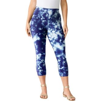 Roaman's Plus Size Essential Stretch Capri Legging in Navy Acid Tie Dye at Nordstrom, Size 12