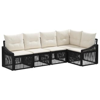 vidaXL Conjunto De Sof&aacute;s De Jard&iacute;n 5 Pcs Negro Rat&aacute;n Sint&eacute;tico Vidaxl