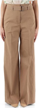 HUGO BOSS Linnen en Viscose Stretch Broek - Dames - Wijde Broeken - Bruin - XL - Linnen - Broeken