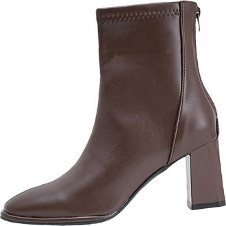 Generic Brown Women Thick Soled Square Toed Block Heel Short Boots for Fall and Winter Comfort Casual Shoes with High Heel and Durable Construction