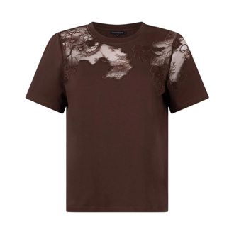 Tramontana T-shirt met kanten inzet - Dames - Tops - Bruin - Maat: 2XL Katoen