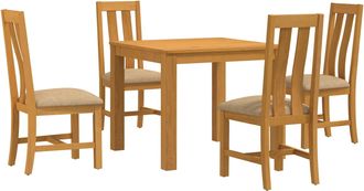 vidaXL Conjunto De Comedor 5 Uds. Beige Madera De Roble S&oacute;lido Vidaxl