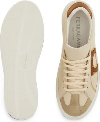 Ferragamo Gancini-Detailed Calfskin Sneaker - Cream