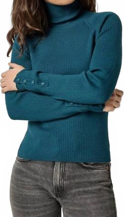 Lilla P Slim Rib Turtleneck Sweater In Deep Sea