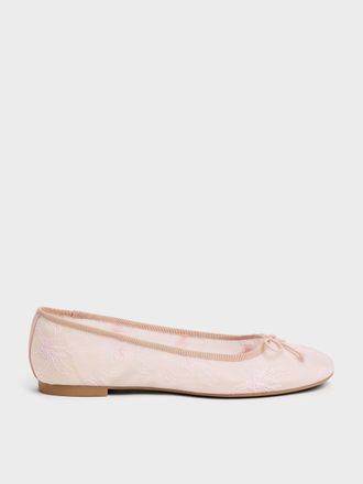 Charles & Keith Embroidered-Mesh Bow Ballet Flats