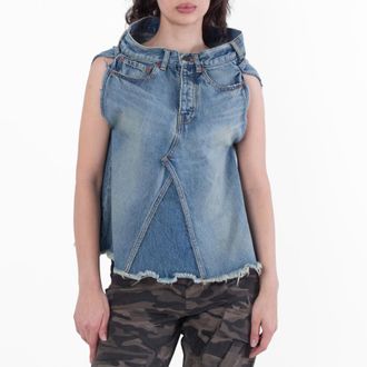 Balenciaga Ladies True Blue Sleeveless Denim Asymmetrical Top, Brand Size F34 (US Size 6)