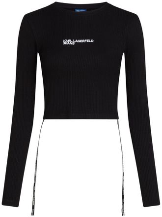 Karl Lagerfeld long-sleeved ribbed T-shirt - women - Elastane/Viscose - L - Black