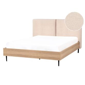 Beliani Beliani - Cama Moderna Con Cabecero De Boucl&eacute; Beige 140 X 200 Cm Limanton