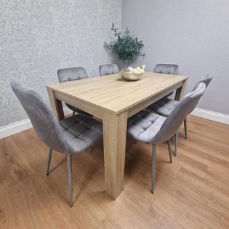 Kosy Koala Oak Effect Dining Table Set With 6 Grey Velvet Chairs Dining Furnitur