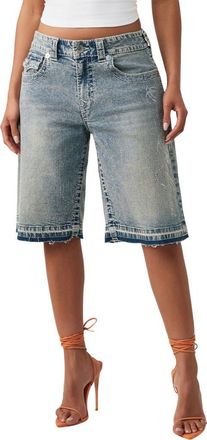 True Religion Jessie Crystal Baggy Longline Jeans Shorts in Lazy Shine at Nordstrom, Size 25