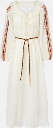 Zimmermann Vestido largo Aster de ramio bordado con cintur&oacute;n