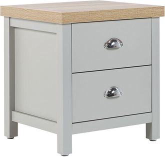 Beliani Beliani - Mesa De Noche Tablero De Part&iacute;culas Gris Madera Clara Plateado 2 Cajones Clio
