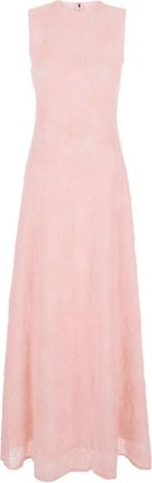 Rotate Long Pink Dress With Pink Floral Embroider