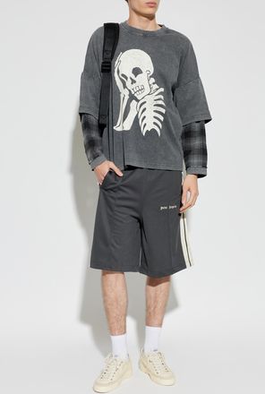Palm Angels Shorts With Logo, Mens, Grey