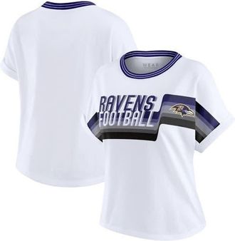 WEAR by Erin Andrews Womens WEAR by Erin Andrews White Baltimore Ravens Cropped Center Stripe Dolman T-Shirt at Nordstrom, Size Xx-Large