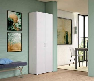 Dmora Armario Multiusos Ddrega, Armario Lineal Con 2 Puertas Batientes, Armario De 6 Estantes, Zapatero Moderno, 100% Made In Italy, 72x37h195 Cm, Blanco - 