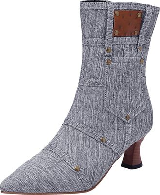 Generic Winter Stylish Ladies Western Cowboy Ankle Boots with Pointed Toe and Elegant Wineglass High Heel for Comfortable Daily Wear (Grey, 4. 5)