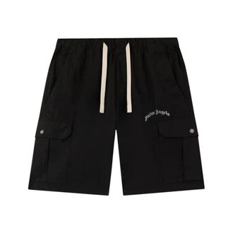 Palm Angels Casual Shorts, male, Black, Size: L Curved Logo Loose Cargo Shorts