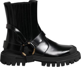 Dolce & Gabbana Black Leather Chelsea Men Short Boots Womens Shoes