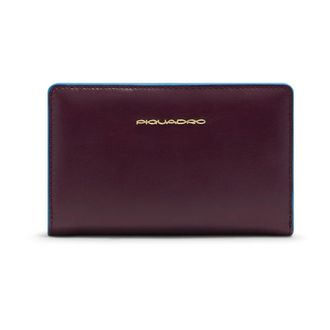 Piquadro Accessoires, Dames, Rood, ONE Size, Leer, Blauwe Vierkante Portemonnee