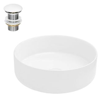 ECD Germany Lavabo de cer&aacute;mica con juego desag&uuml;e blanco