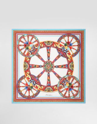 Dolce & Gabbana 70x70 Carretto-print Silk Twill Scarf - Woman Scarves And Silks Multicolor Onesize