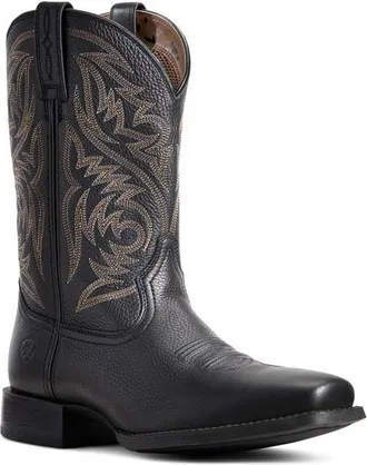 Ariat Sport Herdsman Square Toe Cowboy Boot in Black Deertan at Nordstrom, Size 15