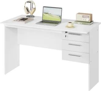 Woltu Scrivania Con 3 Cassetti Per Ufficio Studio Tavolo Da Lavoro Porta Pc In Legno Bianco 120x60x75 Cm - Woltu