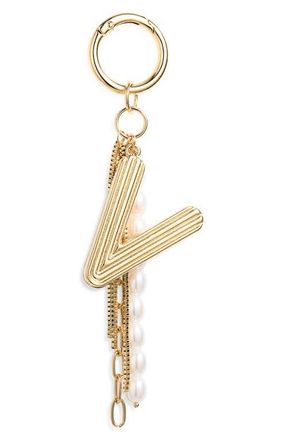 Chelsea28 Initial Faux Pearl Bag Charm in V- White- Gold at Nordstrom