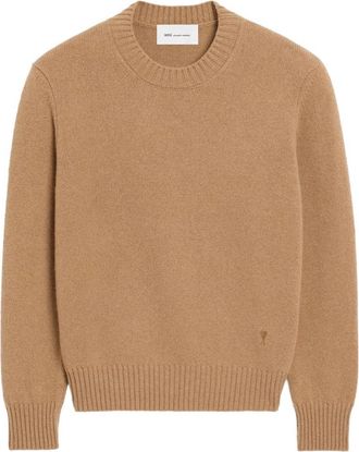 Ami Crew Neck Brown Sweater with Ribbed Cuffs