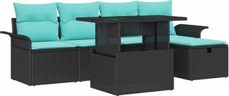 vidaXL Conjunto De Sof&aacute; De Jard&iacute;n 6 Uds. Negro Rat&aacute;n Sint&eacute;tico Vidaxl