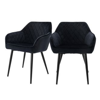 ML Design Set 2x Sillas De Comedor Negro Estilo Moderno Asiento Tapizado Aspecto De Terciopelo Patas De Metal Negras Con Respaldo Y Apoyabrazos Sill&oacute;n Moderno P