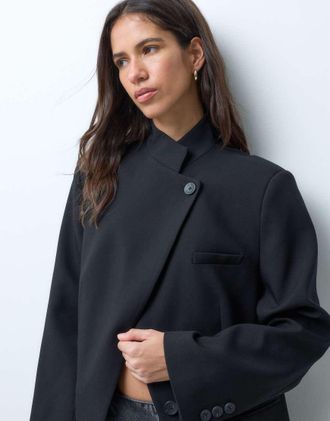 Asos blazer sartoriale con collo alto e davanti incrociato nero