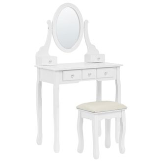 Beliani Beliani - Tocador De Mdf Blanco Madera Maciza 140 X 80 Cm 5 Cajones 1 Asiento Mueble Glamour Sala De Estar Dormitorio Galaxie
