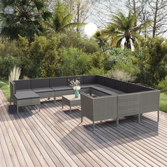 vidaXL Set De Muebles De Jard&iacute;n 13 Pzas Y Cojines Rat&aacute;n Sint&eacute;tico Gris Vidaxl