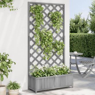 Berkfield Home Planter with Trellis Grey Solid Wood Fir