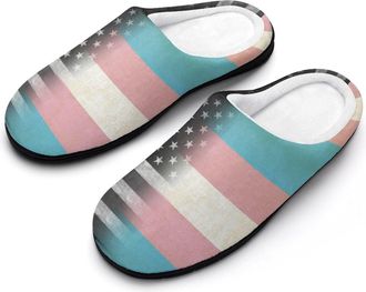 Generic Vintage US & Transgender Flag Funny Mens Cotton Slippers Soft Non-Slip Rubber Sole House Slipper Indoor Outdoor