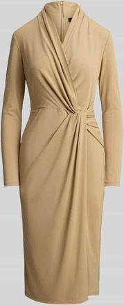 Lauren Ralph Lauren Knielanges Kleid in Wickeloptik in Sand, Gr&ouml;&szlig;e 34