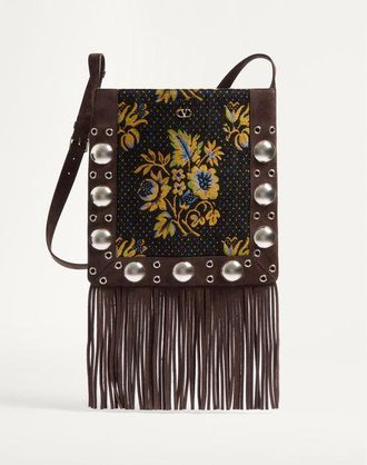 Valentino Garavani Borsa A Spalla Valentino Garavani Nellc&ocirc;te In Tessuto Jacquard Con Frange Uomo MULTICOLOR/TESTA DI MORO UNI