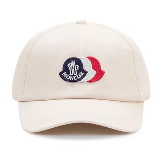 Moncler Logo Cotton Gabardine Baseball Cap - Heren - Petten - Beige - ONE Size - Katoen - Accessoires