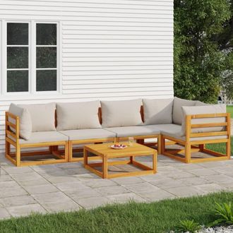 vidaXL Set Muebles De Jard&iacute;n 6 Pzas Madera Maciza Y Cojines Gris Claro Vidaxl