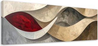 Feeby Cuadro Sobre Lienzo, Abstracci&oacute;n L&iacute;neas Texturas Beige Rojo, 120x40
