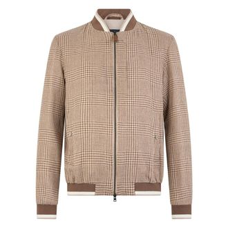 Herno Lichtbeige jas met rits en geruit patroon op een witte achtergrond - Heren - Bomber jackets - Beige - L - Wol - Jassen