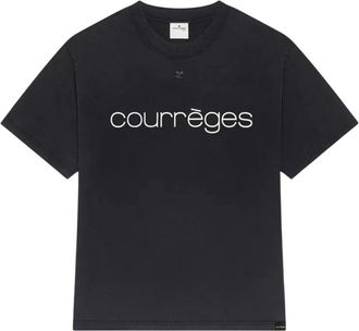 Courr&egrave;ges Logo Print Oversized T-Shirt - Heren - T-shirts - Zwart - S - Katoen - Tops