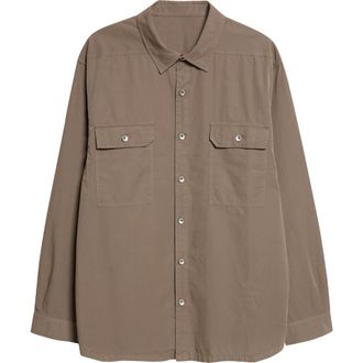 Rick Owens Jumbo Cotton Button-Up Overshirt in Dust at Nordstrom, Size X-Large