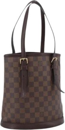 Louis Vuitton Pre-owned Bucket Bag Damier Ebene Canvas - Dames - Vintage Tas - Bruin - ONE Size - Leer - Vintage