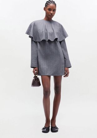 Ganni Pewter Grey Stripe Circle Collar Dress