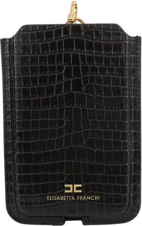 Elisabetta Franchi Phone Accessories, female, Black, Size: ONE SIZE Large Cell Phone Case with Crocodile Print